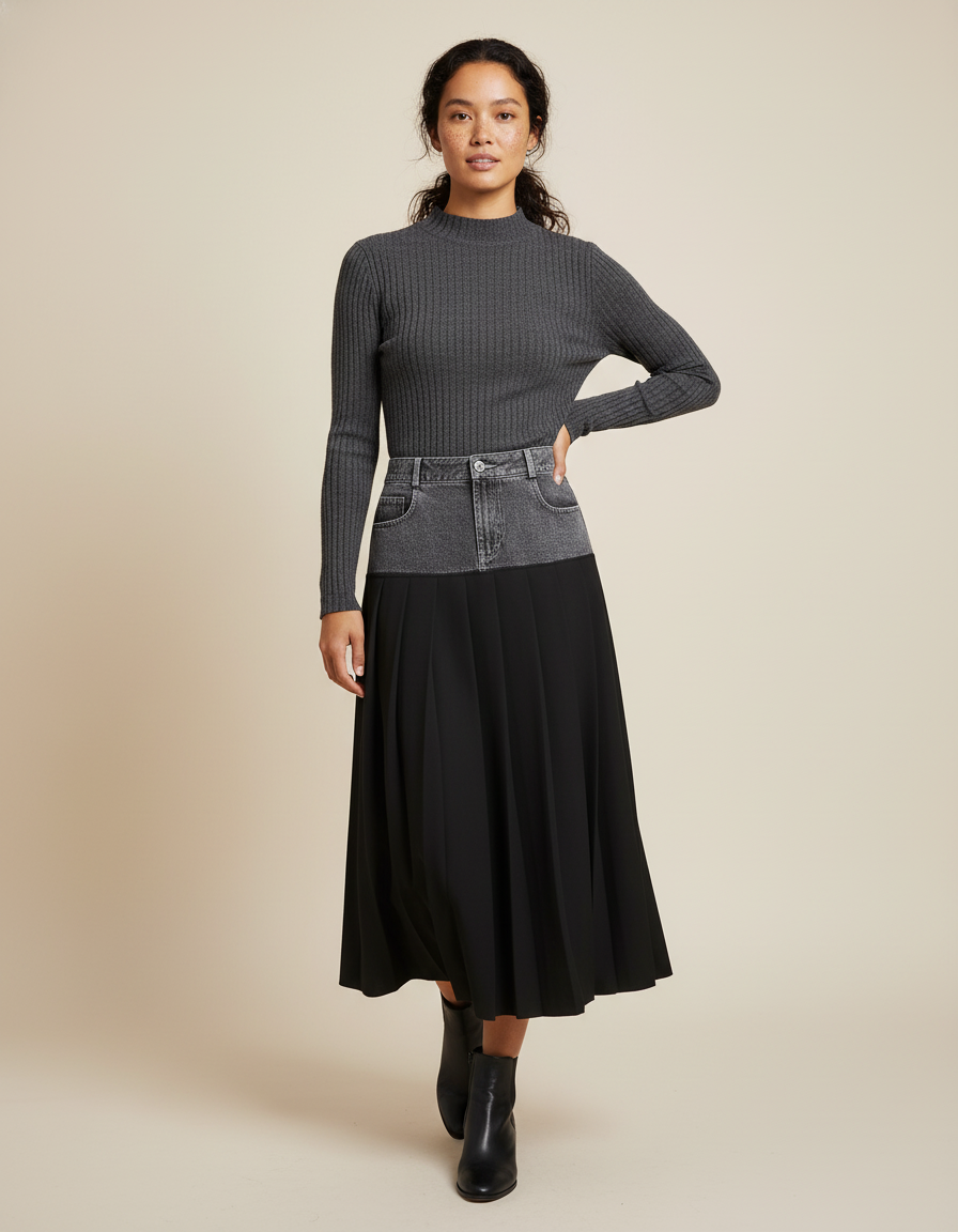 Jupe Longue Plissée Denim Chic