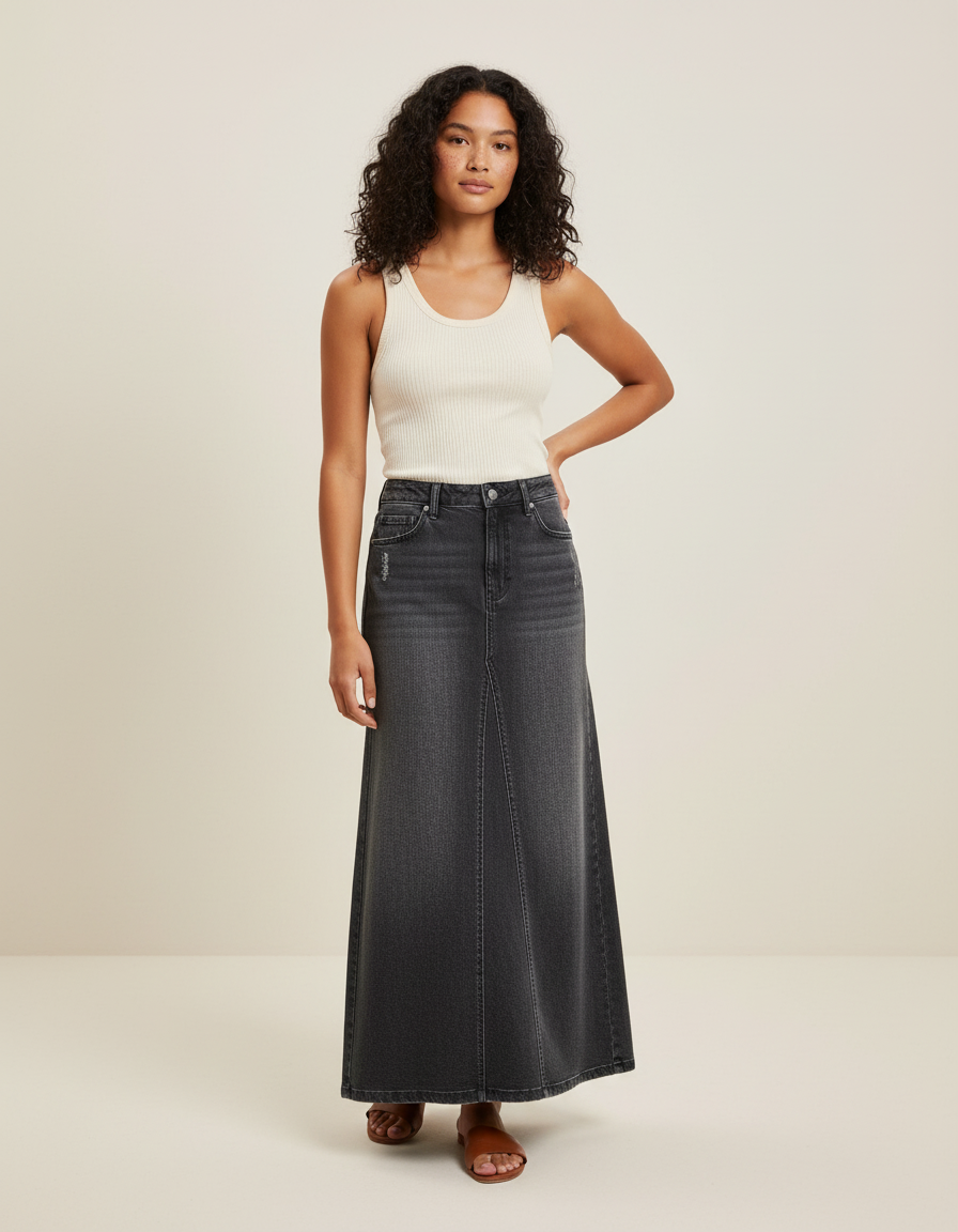 Jupe En Jean Longue Grise