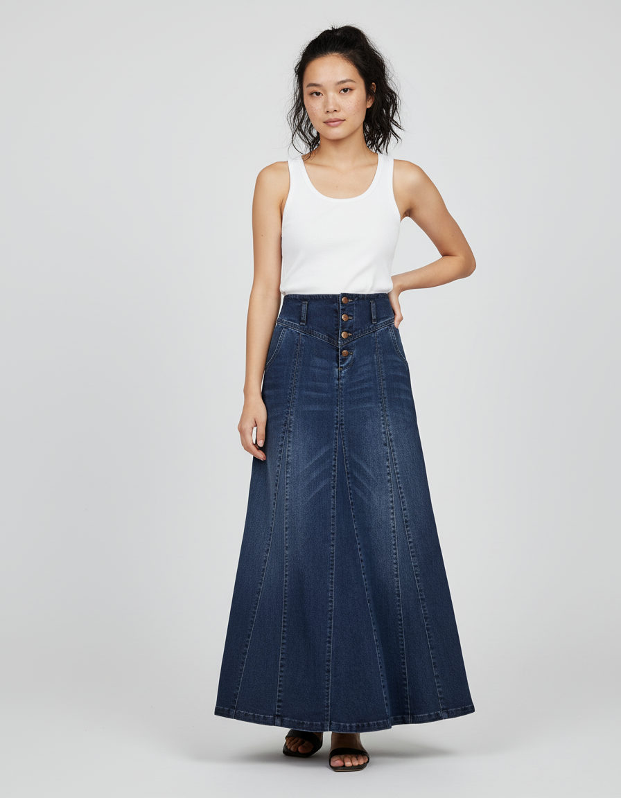 Jupe En Jean Trapèze Longue