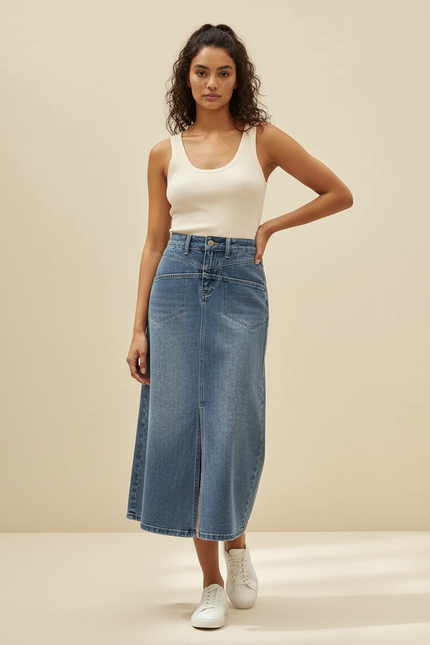 Jupe En Jean Longue Fendue Devant