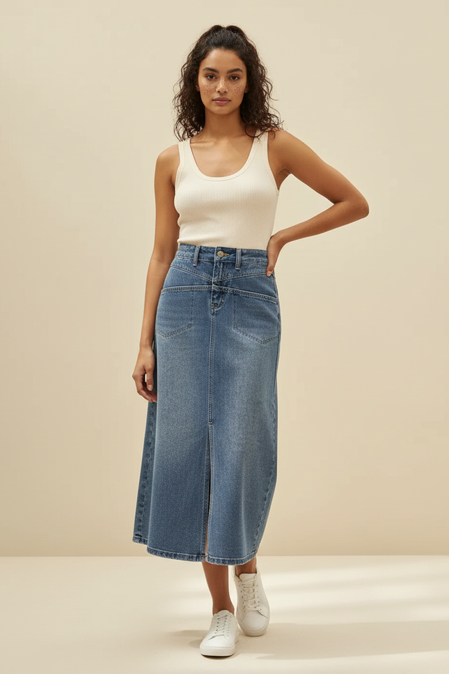 Jupe En Jean Longue Fendue Devant