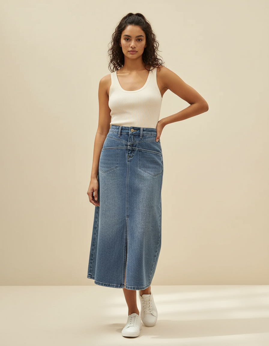 Jupe En Jean Longue Fendue Devant