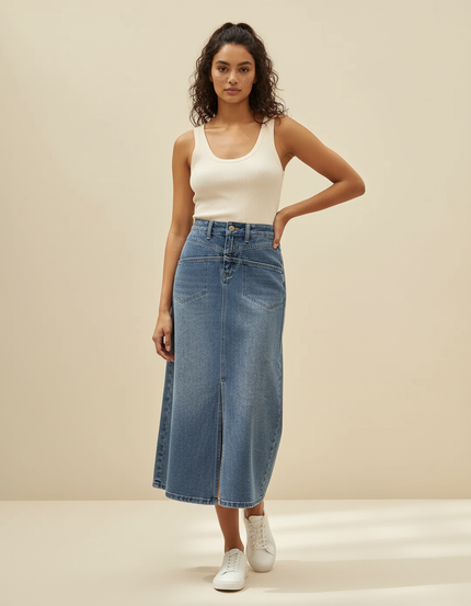 Jupe En Jean Longue Fendue Devant