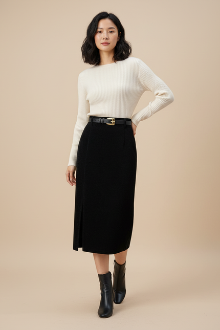 Jupe Droite Noire Mi-Longue