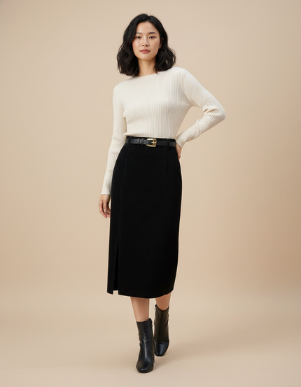 Jupe Droite Noire Mi-Longue