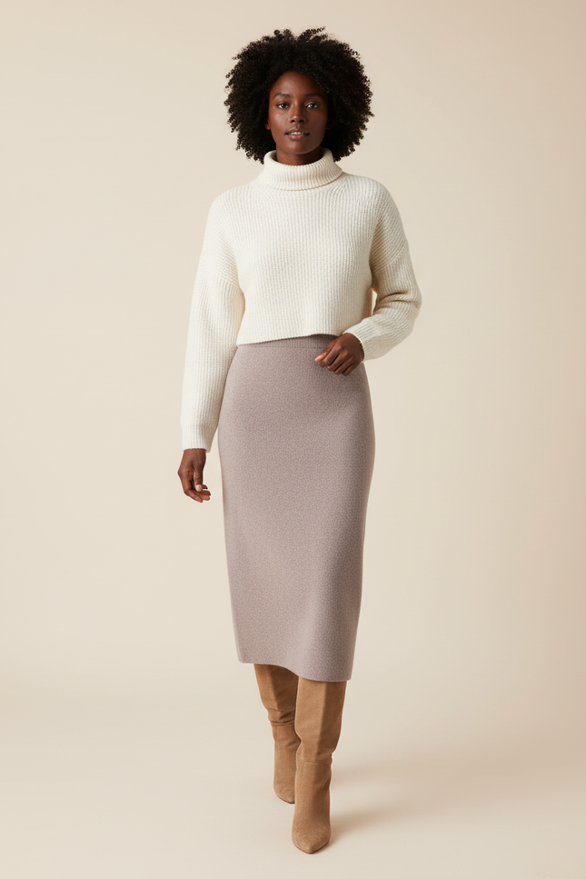 Jupe Longue Grège Maille Élégante