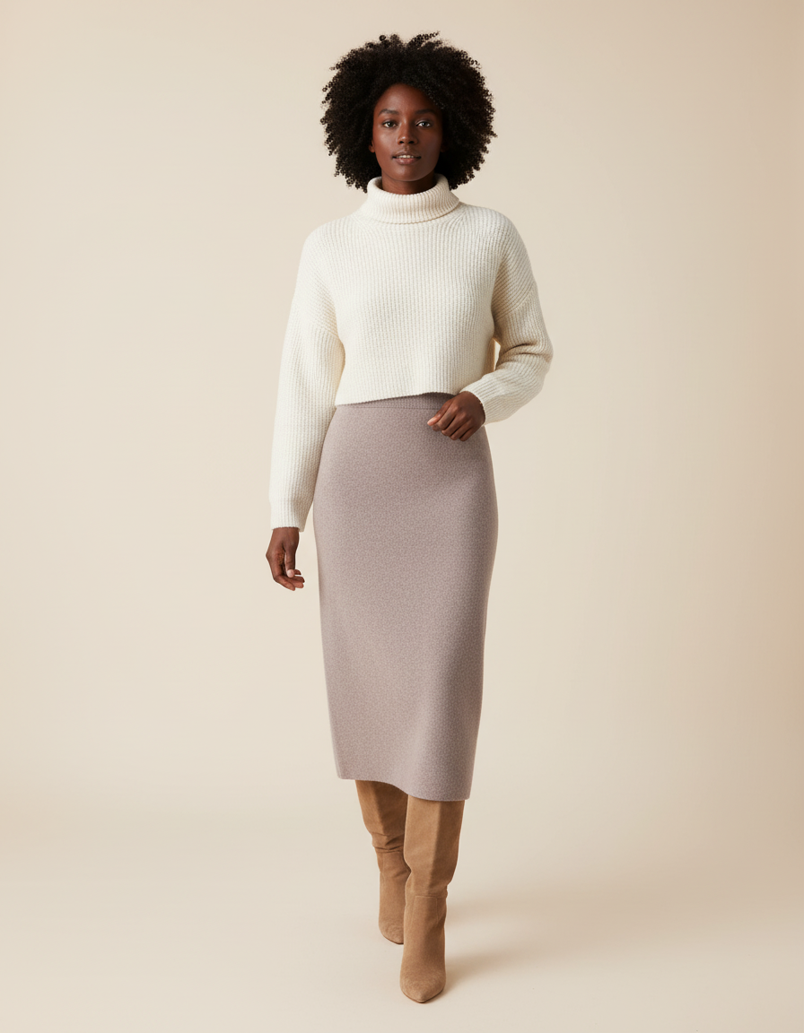 Jupe Longue Grège Maille Élégante