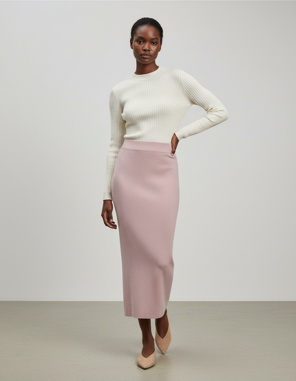 Jupe Longue Rose Poudré Tricotée Élégante