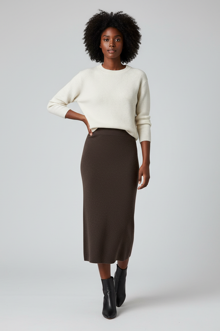 Jupe Longue Marron Tricotée Élégante