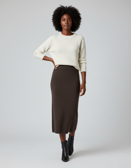 Jupe Longue Marron Tricotée Élégante