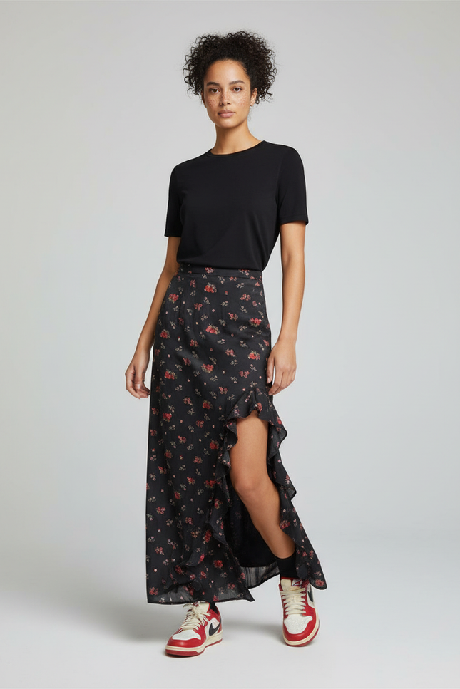 Jupe Longue Florale Fendue Fluide