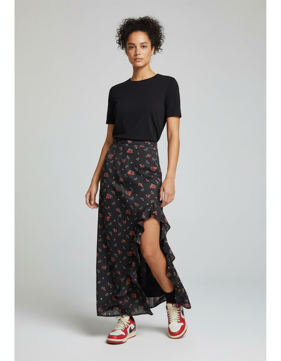 Jupe Longue Florale Fendue Fluide