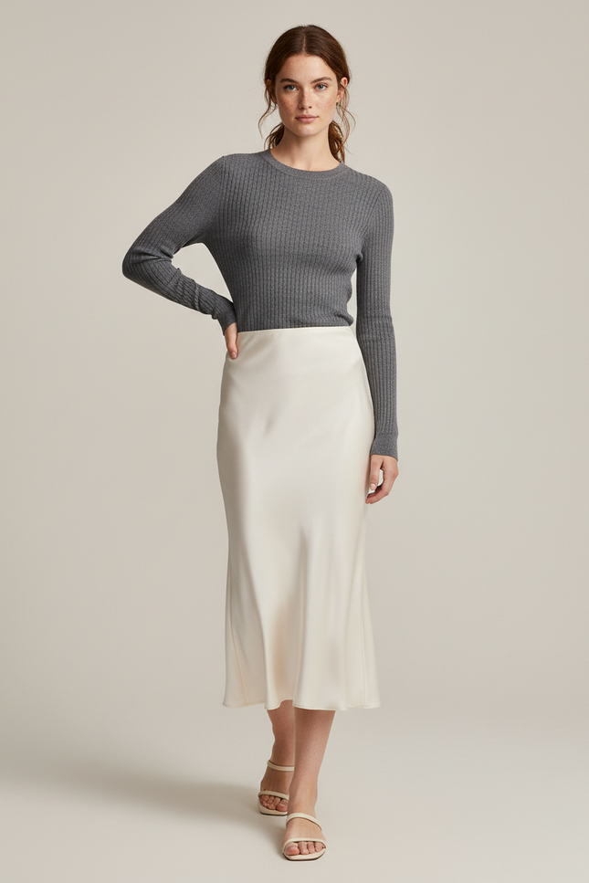 Jupe Longue Satin Creme