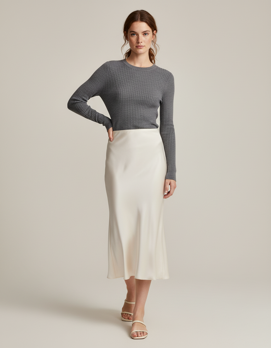 Jupe Longue Satin Creme