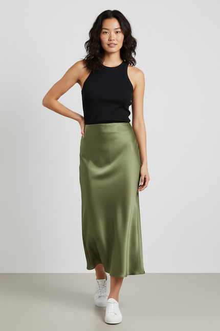 Jupe Longue Verte Satinée Chic