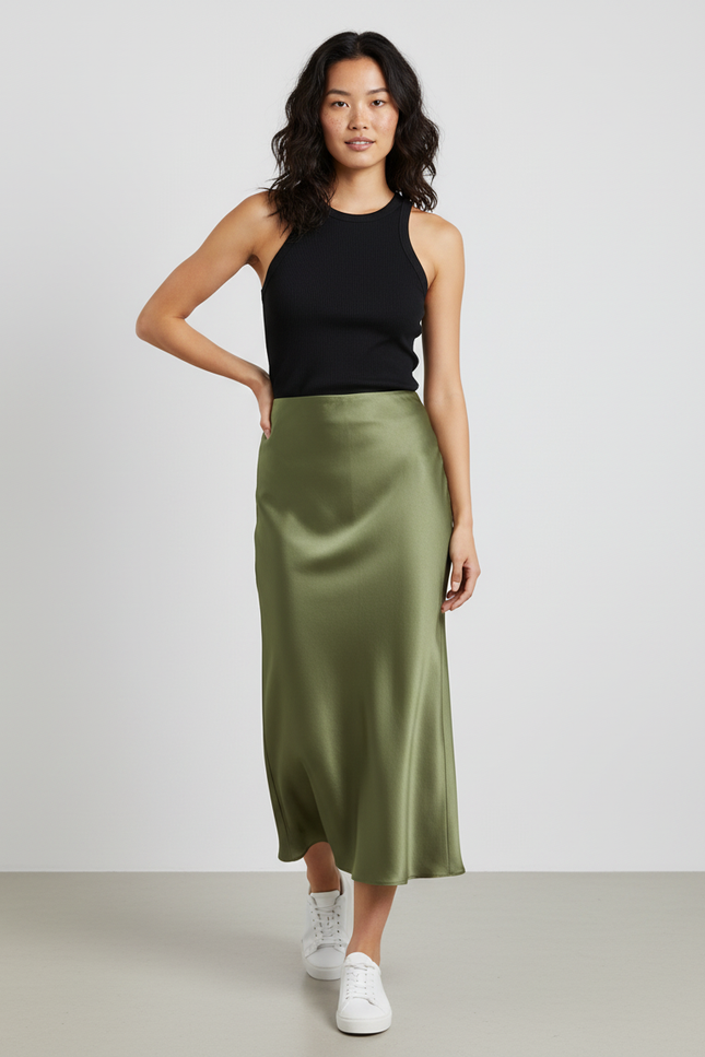 Jupe Longue Verte Satinée Chic