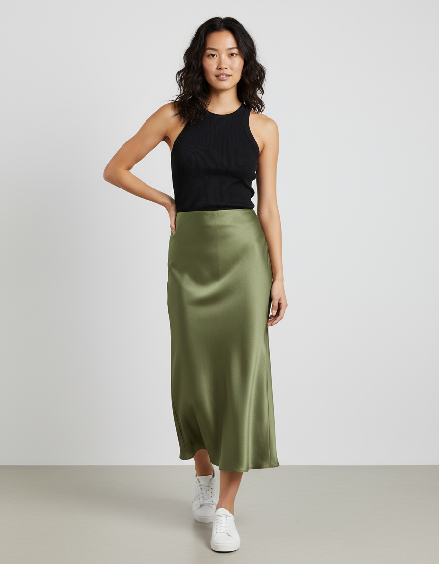 Jupe Longue Verte Satinée Chic