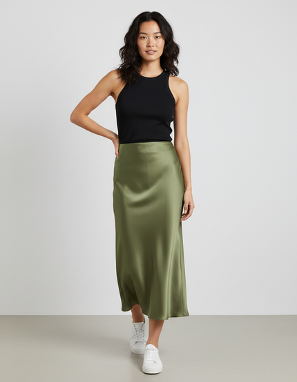 Jupe Longue Verte Satinée Chic