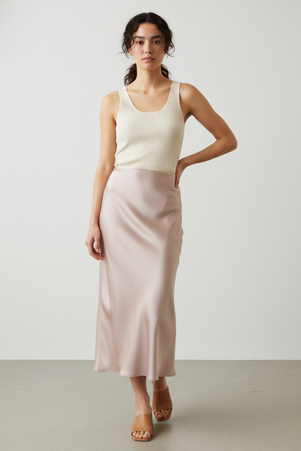 Jupe Longue Satinée Fluide Rose