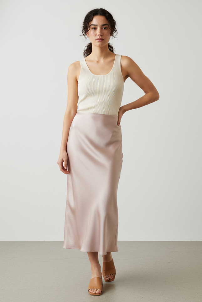 Jupe Longue Satinée Fluide Rose