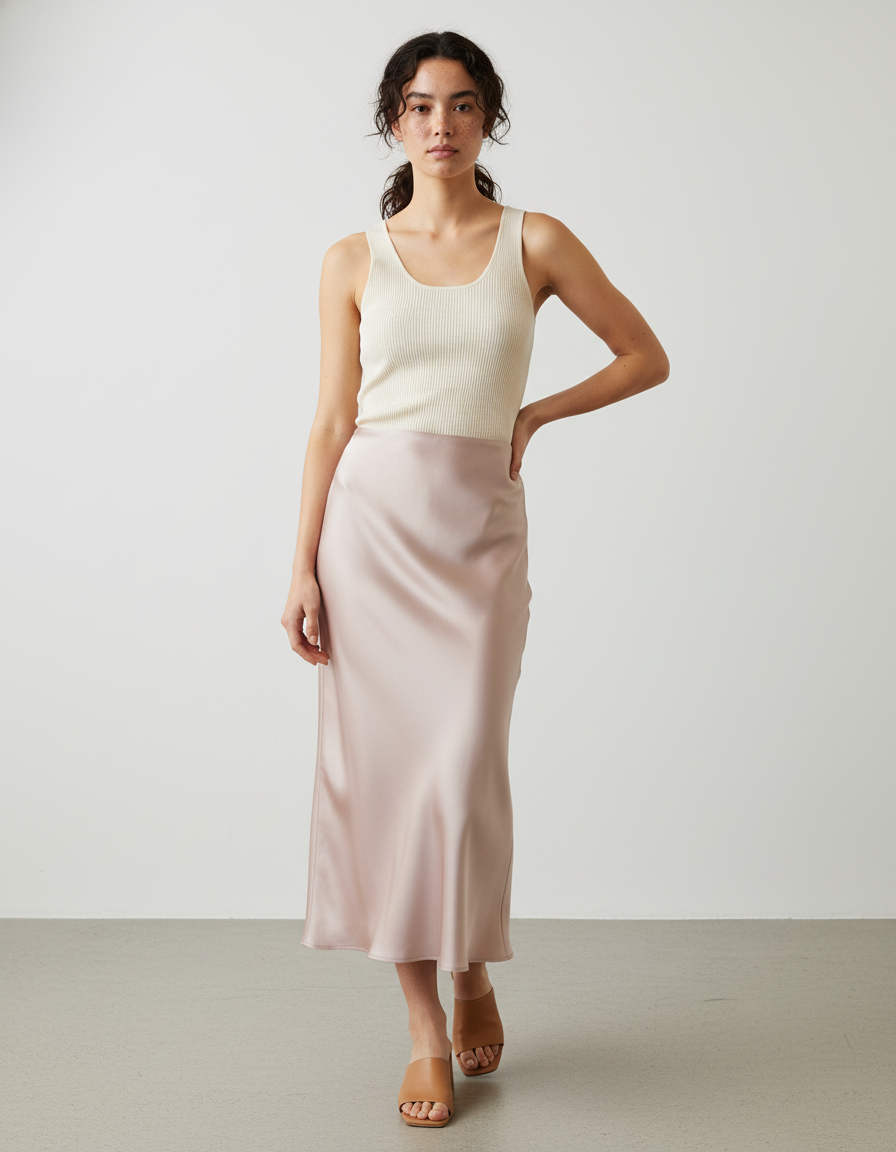 Jupe Longue Satinée Fluide Rose