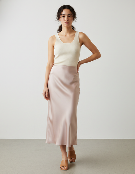 Jupe Longue Satinée Fluide Rose