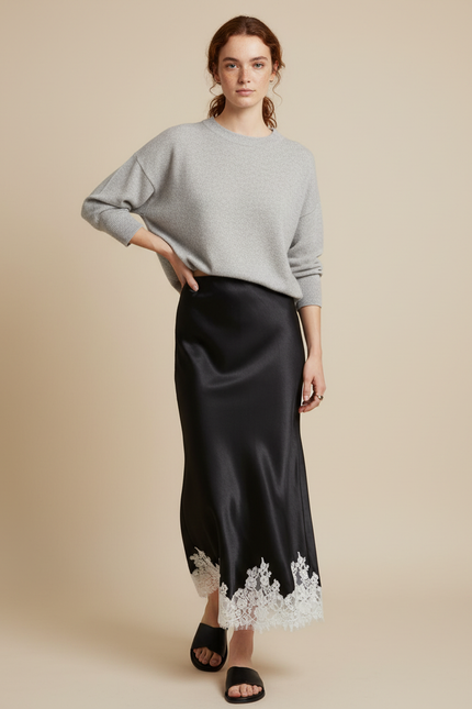 Jupe Longue Satin Dentelle Élégante Chic