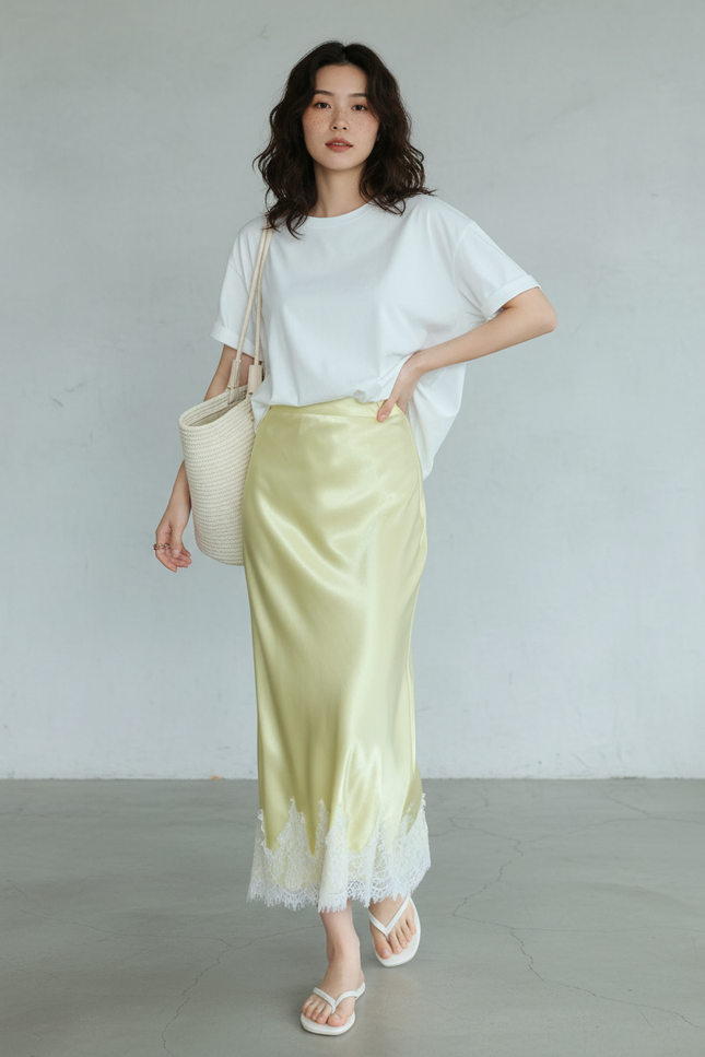 Jupe Longue Satin Jaune