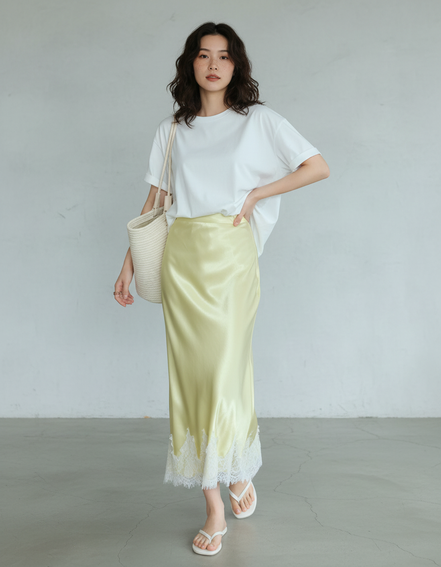 Jupe Longue Satin Jaune