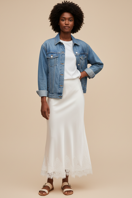 Jupe Longue Satinée Dentelle Élégante