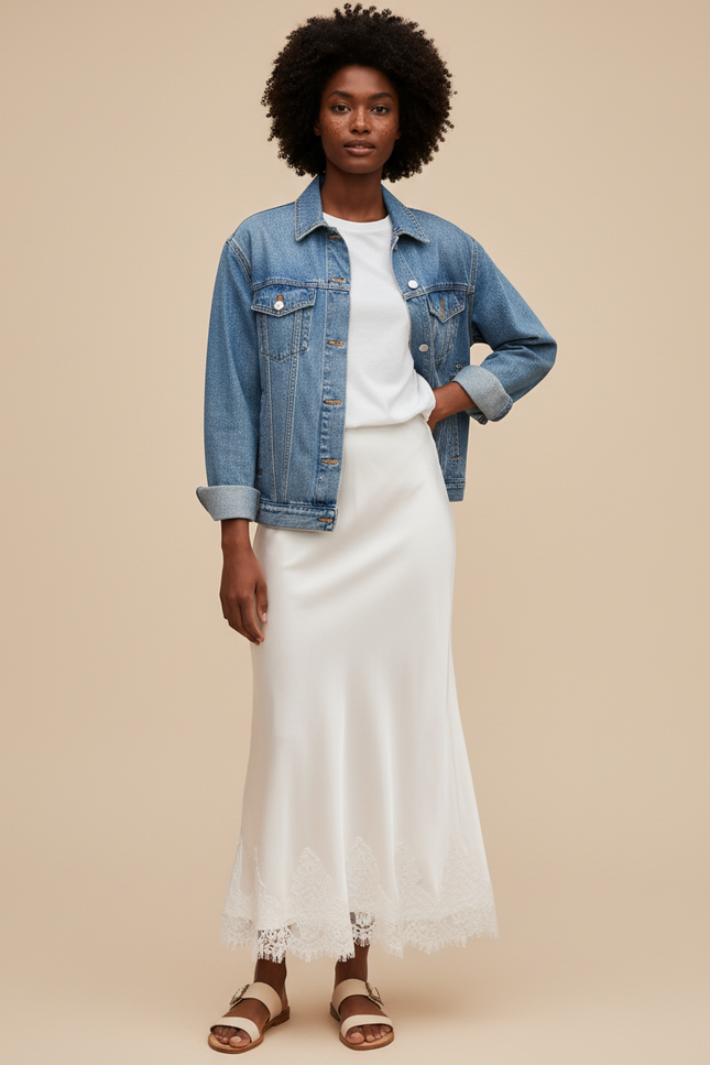 Jupe Longue Satinée Dentelle Élégante