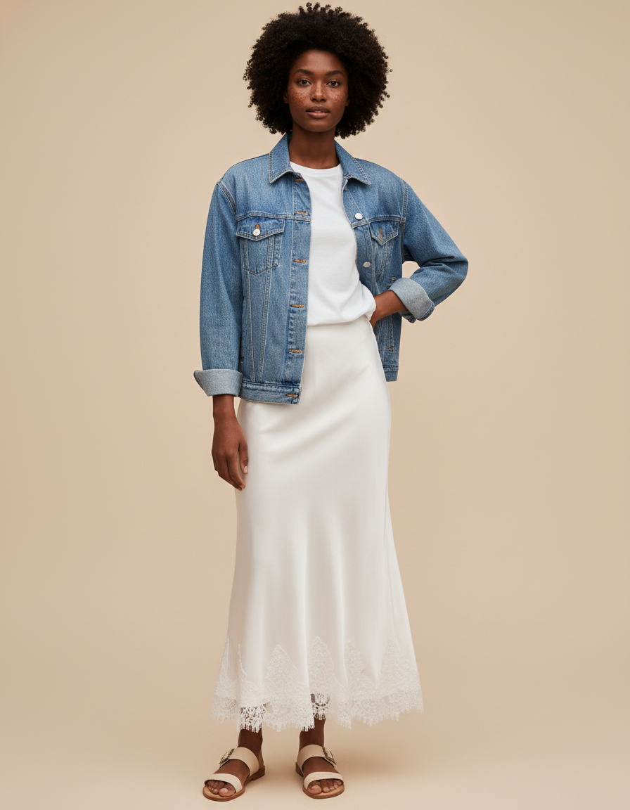 Jupe Longue Satinée Dentelle Élégante