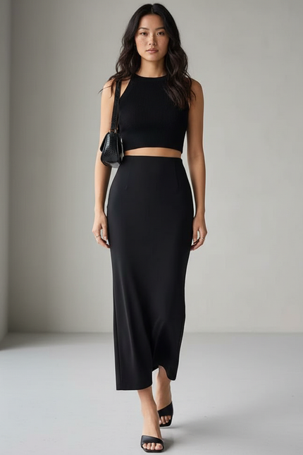 Jupe Longue Noire Taille Haute Élégante