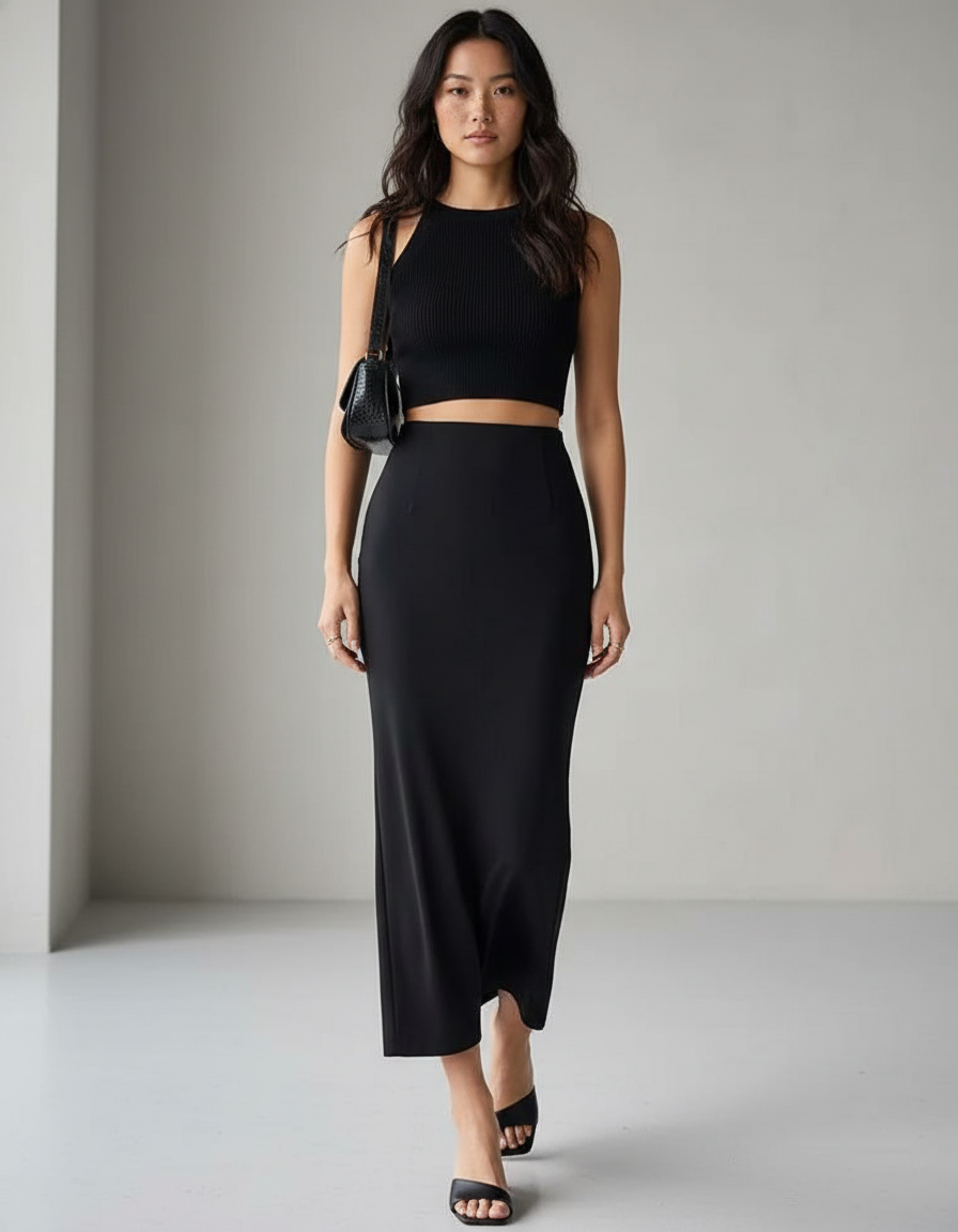 Jupe Longue Noire Taille Haute Élégante