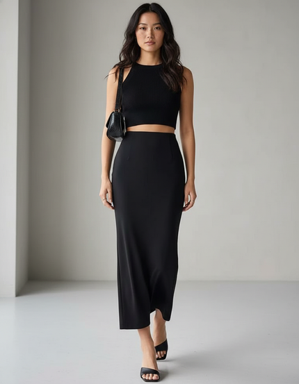 Jupe Longue Noire Taille Haute Élégante