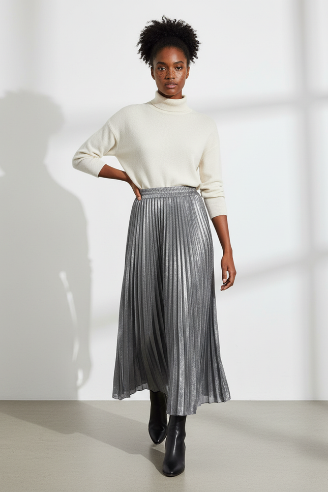 Jupe Plissee Longue Taille Elastique