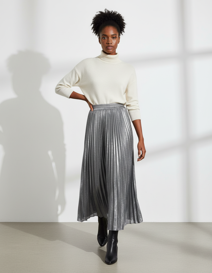 Jupe Plissee Longue Taille Elastique