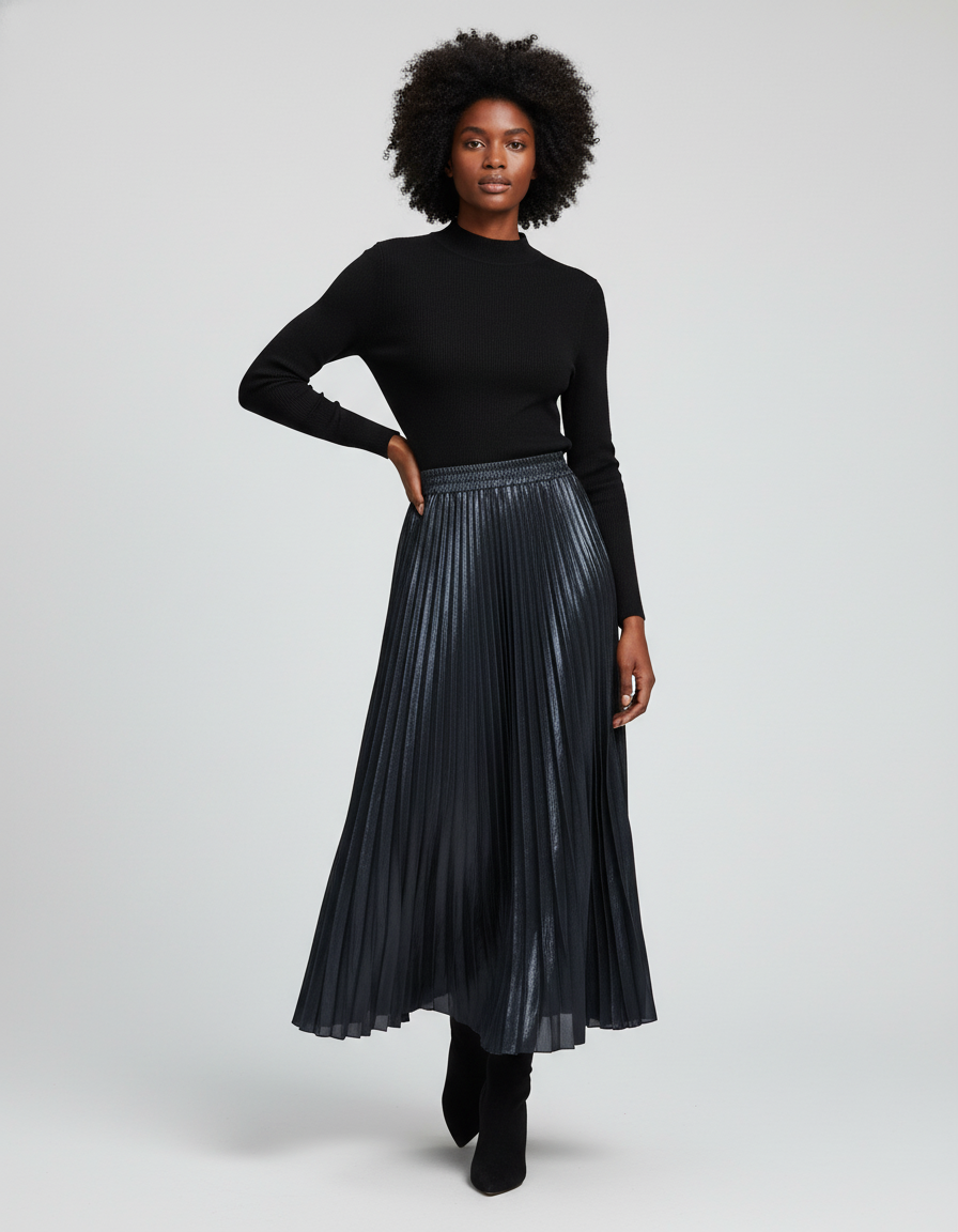 Jupe Longue Plissée Métallisée Élégante