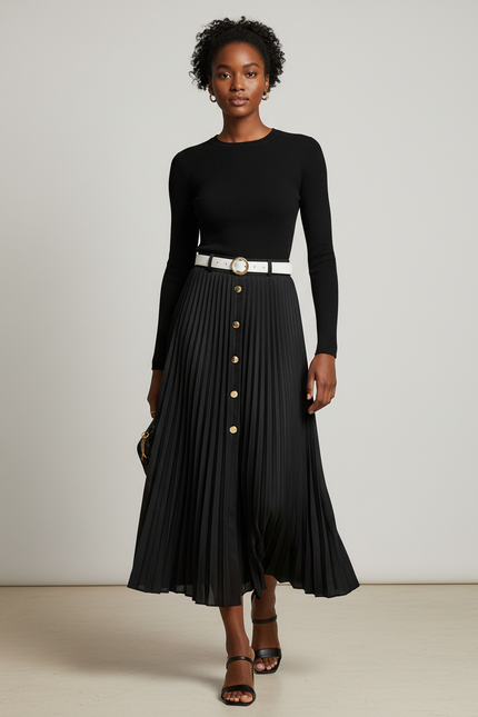 Jupe Longue Plissée Boutonnée