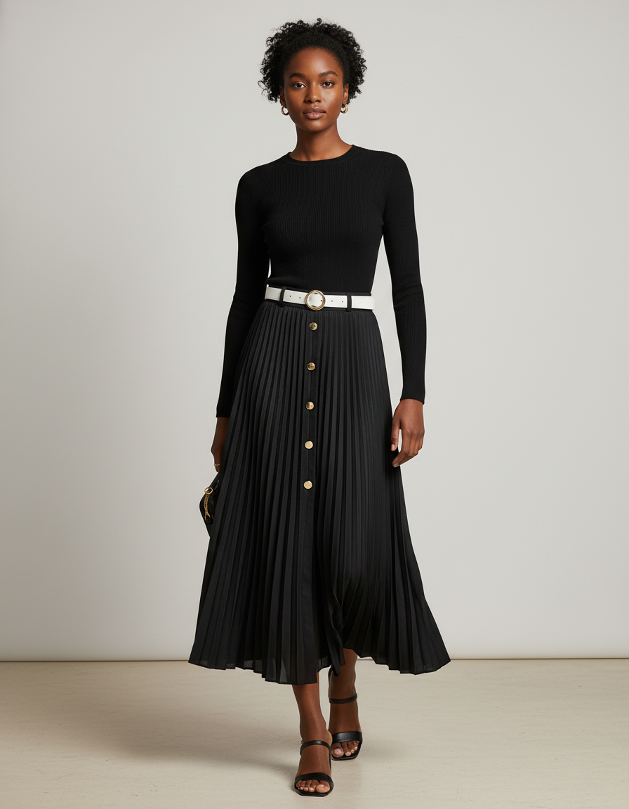 Jupe Longue Plissée Boutonnée