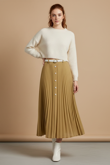 Jupe Longue Plissée Camel