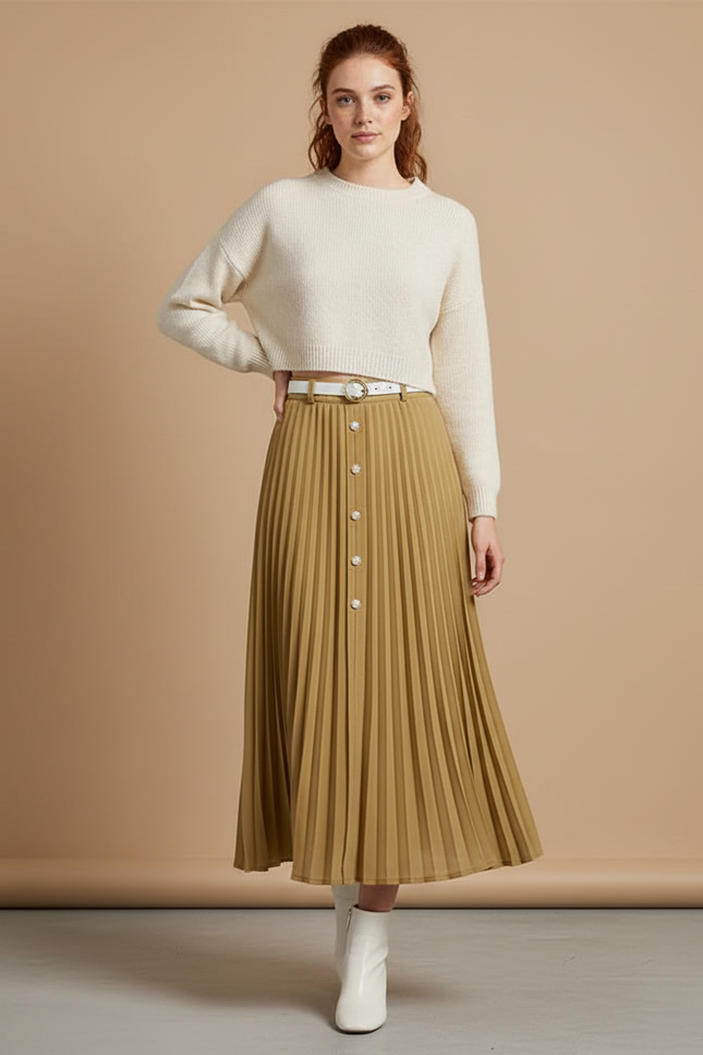 Jupe Longue Plissée Camel