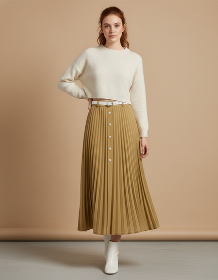 Jupe Longue Plissée Camel