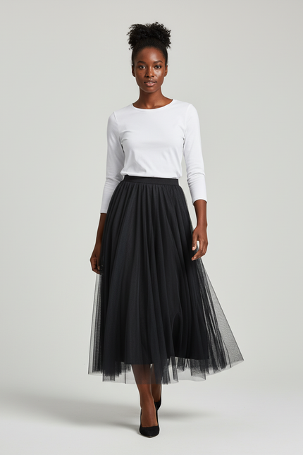 Jupe Longue Plissée Tulle Noire