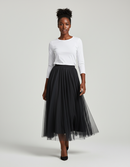 Jupe Longue Plissée Tulle Noire