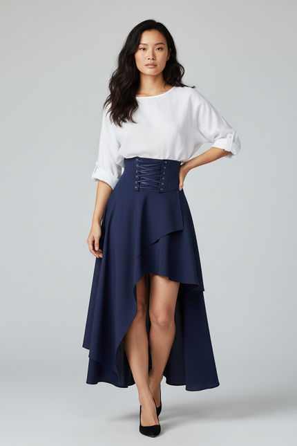 Jupe Longue Bleu Marine Asymétrique Chic