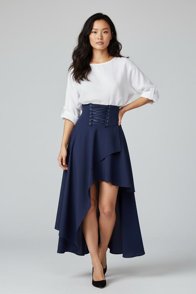 Jupe Longue Bleu Marine Asymétrique Chic