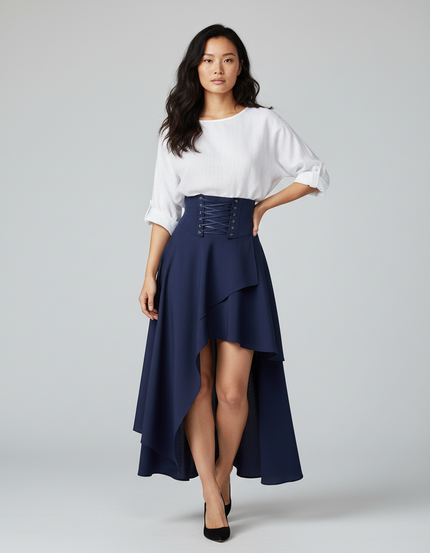 Jupe Longue Bleu Marine Asymétrique Chic