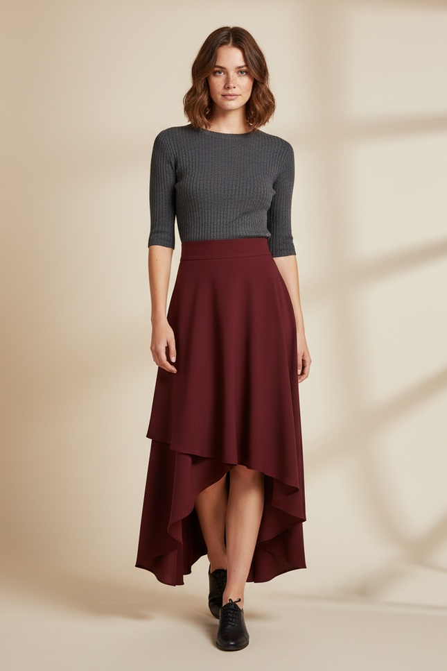 Jupe Longue Bordeaux Asymétrique Fluide
