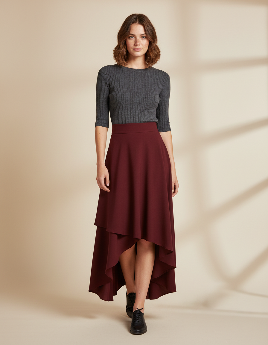 Jupe Longue Bordeaux Asymétrique Fluide